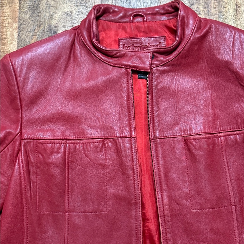 Kathy Ireland genuine leather red vintage zipper jacket - Picture 5 of 9